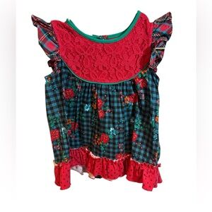 Matilda Jane Top Size 4 Plaid & Floral Ruffle Tank Lace Bodice, Holiday MJ Shirt